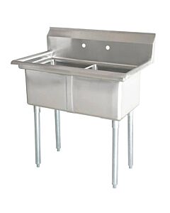 Zanduco 53" 18-Gauge Two Compartment Stainless Steel Sink with 3.5" Center Drain and No Drain Board - 24" x 24" x 14" Bowls - CA