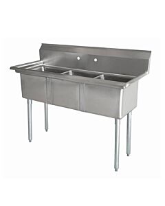 Zanduco 35" 18-Gauge Three Compartment Stainless Steel Sink with 3.5" Center Drain and No Drain Board - 10" x 14" x 10" Bowls - USA