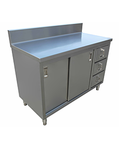 Zanduco 24" Depth Worktable with Backsplash, Cabinet, Drawes, and Sliding Doors