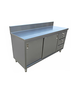 Zanduco 24" x 60" Worktable with Backsplash, Cabinet, Drawers, and Sliding Doors
