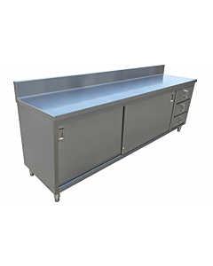 Zanduco 24" x 72" Worktable with Backsplash, Cabinet, Drawers, and Sliding Doors