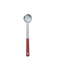Omcan 2 oz. One-Piece Stainless Steel Solid Portion Control Spoon with Red Handle - USA