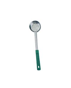 Omcan 4 oz. One-Piece Stainless Steel Solid Portion Control Spoon with Green Handle - USA