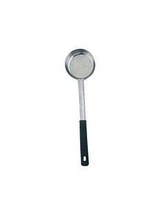 Omcan 6 oz. One-Piece Stainless Steel Solid Portion Control Spoon with Black Handle - USA