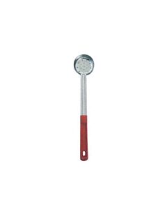 Omcan 2 oz. One-Piece Stainless Steel Perforated Portion Control Spoon with Red Handle - CA