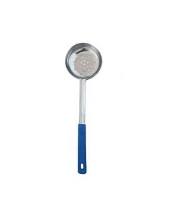 Omcan 8 oz. One-Piece Stainless Steel Perforated Portion Control Spoon with Blue Handle - CA