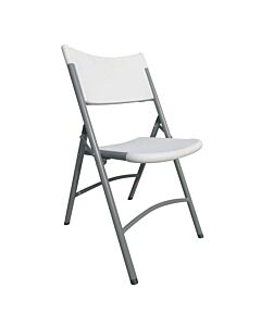 Omcan White Plastic Folding Chair with Grey Metal Frame