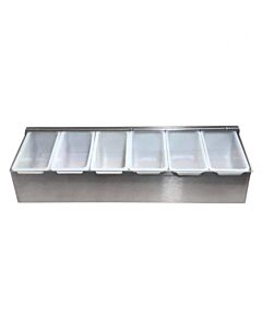 Omcan Stainless Steel 6-Compartment Condiment Holder with Clear Cover - USA
