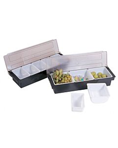 Omcan Black Plastic 3-Compartment Condiment Holder with Clear Cover - USA