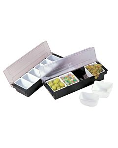 Omcan Black Plastic 4-Compartment Condiment Holder with Clear Cover - USA