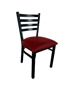 Omcan Metal Ladder Back Chair with Black Finish and Burgundy Vinyl Seat