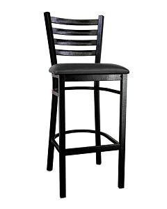 Omcan Metal Ladder Back Bar Height Chair with Black Finish and Black Vinyl Seat