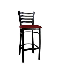 Omcan Metal Ladder Back Bar Height Chair with Black Finish and Burgundy Vinyl Seat
