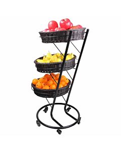 Omcan 3-Tier Black Display Stand with 5 Wheels