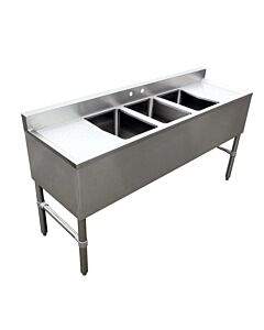Zanduco 3 Compartment Underbar Sink 10" X 14" X 10" with Left and Right Drainboard