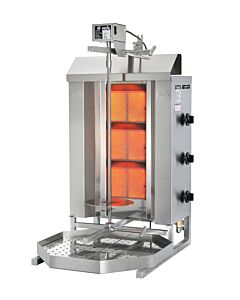 Potis GD3 Natural Gas Gyros Grill Doner Kebab Machine / Vertical Broiler with 3 Burners, 88 lb (40 Kg) Capacity - 28,500 BTU