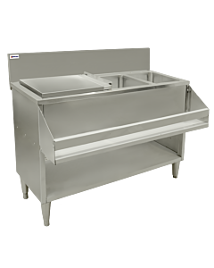 Omcan 48" Cocktail Mix Unit with 7" Backsplash, 20" x 12" x 10" Ice Bin with Sliding Cover, and Two 10" x 12" x 10" Sinks