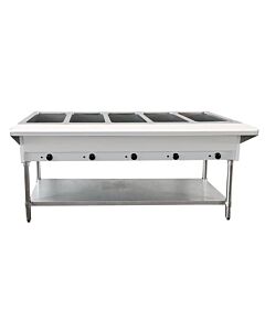 Zanduco 5 Pan Open Well Natural Gas Steam Table with Undershelf - 17500 BTU