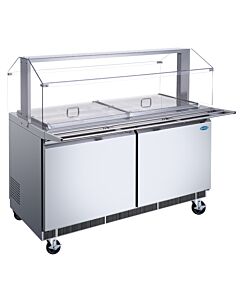Zanduco 60" Stainless Steel Refrigerated Salad Bar / Cold Food Table with Sneeze Guard, Tray Slide and Pan Covers - 110V, 540W - USA