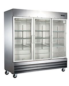 Zanduco 81" Three Swing Glass Door Stainless Steel Reach-in Refrigerator