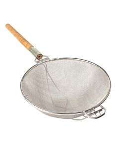 Omcan 14" Stainless Steel Mesh Strainer with Reinforced Double Mesh - Round Handle - USA