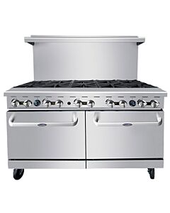 Atosa AGR-10B 60" Gas Range with (10) Open Burners 320,000 BTU and (2) 26" 1/2 wide Ovens 54,000 BTU