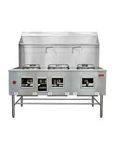 Omcan Three Chamber Wok Range with 2 x13″ & 16″ Rings with Backsplash and Faucet 315,000 BTU – Natural Gas