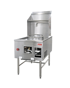 Omcan Single Chamber Natural Gas Wok Range with 16" Ring, Backsplash, and Faucet - 125,000 BTU