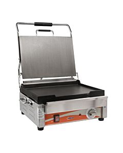 Omcan Single Panini Grill with Smooth Plates 12" x 15" Cooking Surface - 120V, 1800W