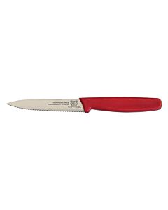 Omcan 4" Serrated Paring Knife with Polypropylene Handle - Red - CA