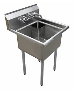 Zanduco 23" 18-Gauge One Compartment Stainless Steel Sink with 1.8" Corner Drain and No Drain Board - 18" X 18" X 11" Bowl - CA