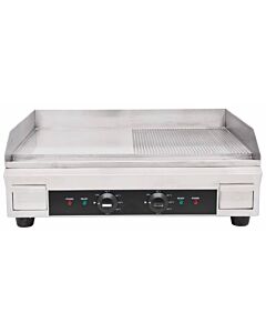 Omcan 24" Stainless Steel Griddle with Half-Smooth and Hald-Ribbed Surface - 240V, 3.6kW