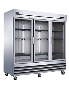 Omcan 81" Stainless Steel 3-Glass Door Reach-In Refrigerator with 2024 L Capacity - 115 V, 3/4 HP - USA