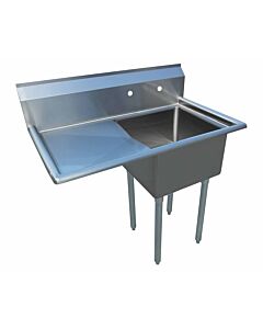 Zanduco 38" 18-Gauge One Compartment Stainless Steel Sink with 1.8" Corner Drain and Left Drain Board - 18" X 18" X 11" Bowl - CA
