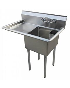 Zanduco 38.5" 18-Gauge One Compartment Stainless Steel Sink with 1.8" Corner Drain and Left Drain Board - 18" X 21" X 14" Bowl - CA