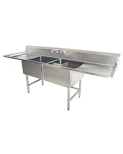 Zanduco 72" 18-Gauge Two Compartment Stainless Steel Sink with 1.8" Corner Drain and Two Drain Boards - 18" X 21" X 14" Bowls - CA