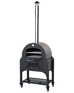 Omcan 34" Outdoor Double-Chamber Wood-Fired Pizza Oven with Stainless Steel Shelf, Stand and Casters