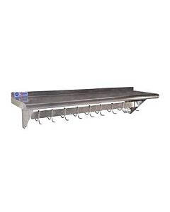 Omcan Stainless Steel Pot Rack with Shelf -12" X 48" with 9 Pc Hooks