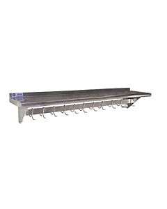 Omcan Stainless Steel Pot Rack with Shelf -12" X 60" with 11 Pc Hooks