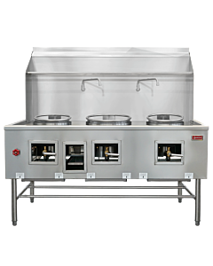 Omcan Three Chamber Wok Range with 2 x13″ & 16″ Rings with Backsplash and Faucet 315,000 BTU – Natural Gas - CA