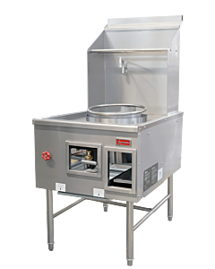 Omcan Single Chamber Natural Gas Wok Range with 13" Ring, Backsplash, and Faucet - 95,000 BTU - CA