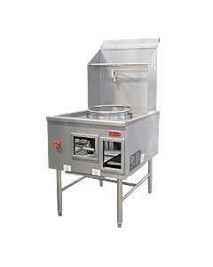 Omcan Single Chamber Natural Gas Wok Range with 13" Ring, Backsplash, and Faucet - 95,000 BTU