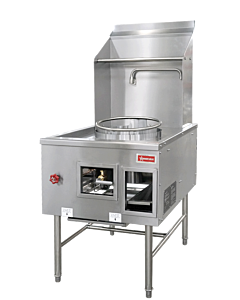 Omcan Single Chamber Natural Gas Wok Range with 16" Ring, Backsplash, and Faucet - 125,000 BTU - CA