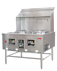 Omcan Two Chamber Natural Gas Wok Range with 13" and 16" Rings, Backsplash, and Faucet - 220,000 BTU - CA