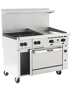 Vulcan 48S-4B24G Endurance Series 48" 4 Burner Range with 24" Right Griddle, 36" Manual Control, Standard Oven, 12" Storage Base, and 195,000 BTU - NG/LP