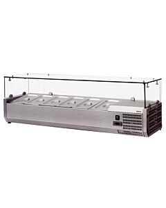 Omcan Scratch and Dent 59" Refrigerated Topping Rail with Sneeze Guard and 6 Pan Capacity - 110V