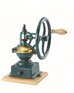 Omcan Manual Coffee Grinder - Teal cast-iron & Beech wood, with wooden base