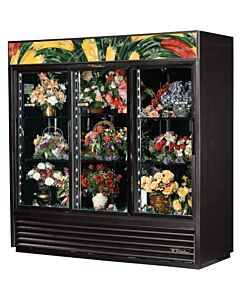 True GDM-72FC-HC~TSL01 78" Three Glass Swing Door Floral Cooler with 72 cu.ft. Capacity - 115V - CA