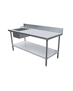 Zanduco 30" Depth All SS Table with Left Sink and 6" Backsplash with Faucet
