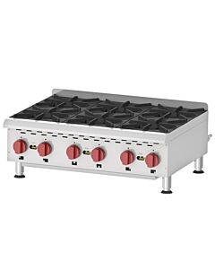 Zanduco Countertop Stainless Steel Gas Hot Plate with 6 Burners Natural Gas with Propane Conversion Kit - 132,000 BTU - CA
